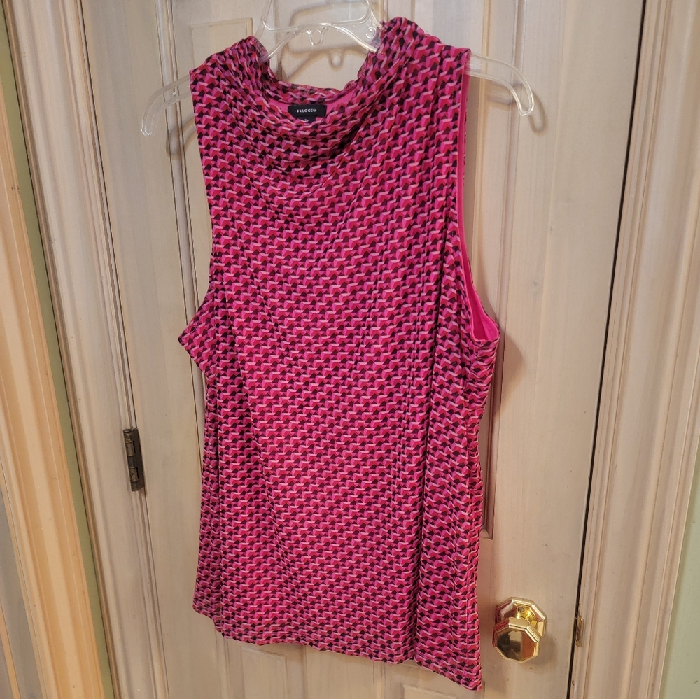 Womens Plus Sz 2X Halogen Sleeveless Hot Pink And Black Geometric Shirt - Picture 2 of 6